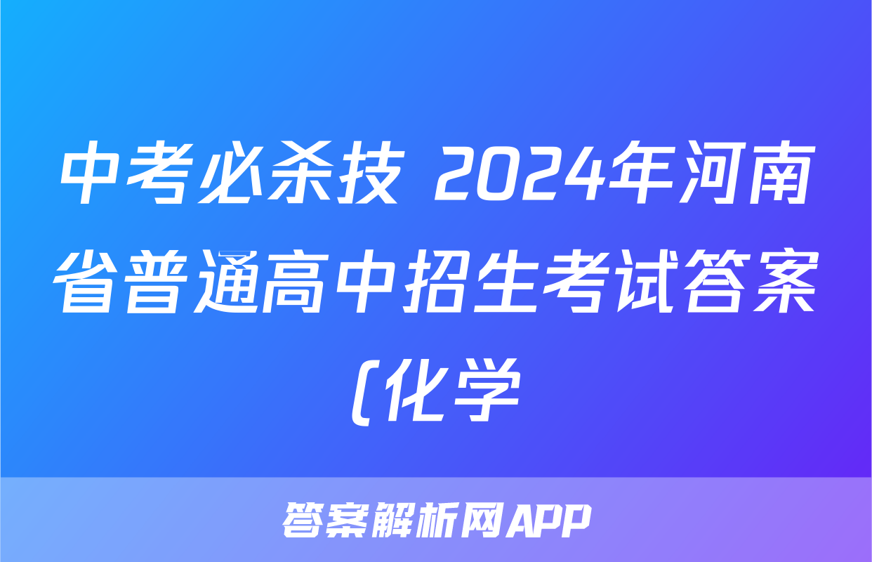 中考必杀技 2024年河南省普通高中招生考试答案(化学)